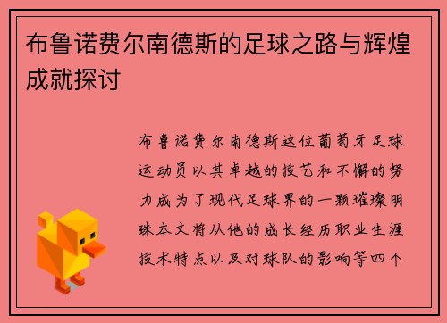 布鲁诺费尔南德斯的足球之路与辉煌成就探讨